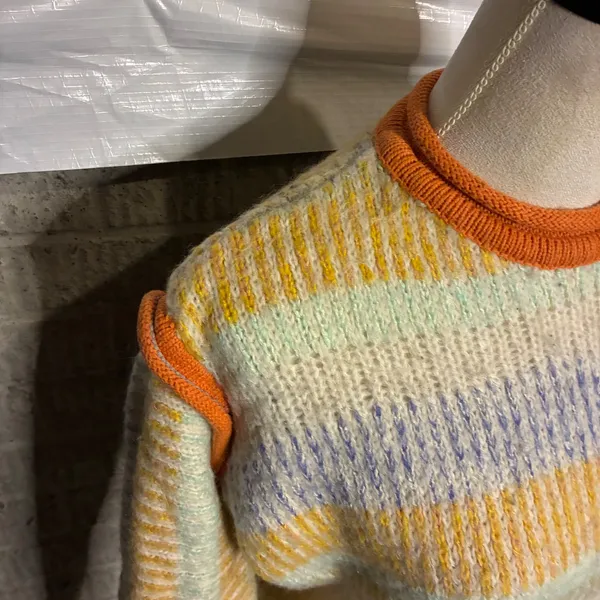 Urban Outfitters Womens Striped Knit Sweater‎ Orange Yellow Blue XS Exposed Seam - Image 2