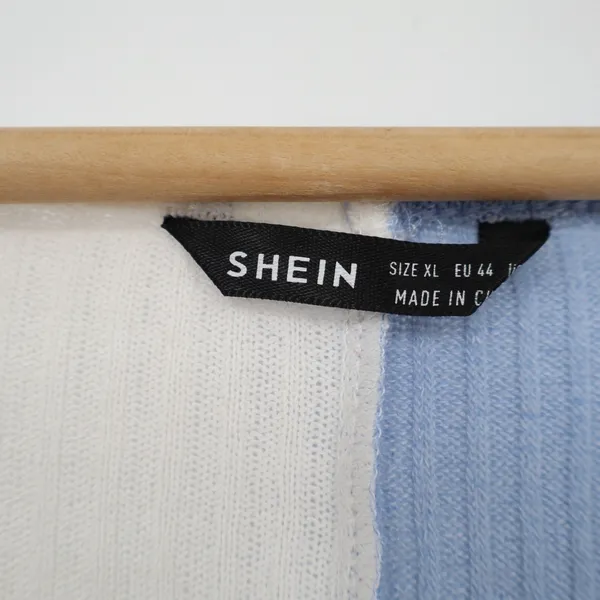 Shein Sweater Womens Large White Blue Knit Stretch Long Sleeve V-Neck Pullover - Image 3
