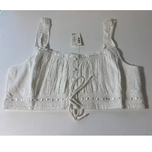 Aeropostale NWT Women's Size S Eyelet Button-Front Square-Neck Crop Top White - Image 2