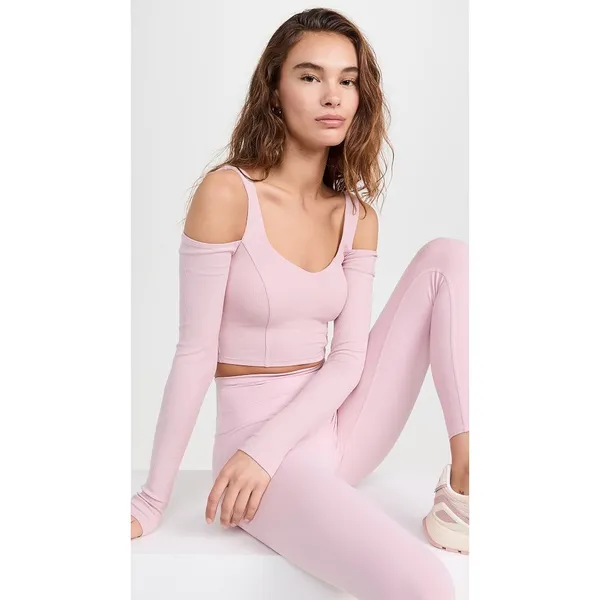 Alo Yoga Ribbed Cropped Butterfly Long Sleeve Tee Ballet Pink Small - Image 4