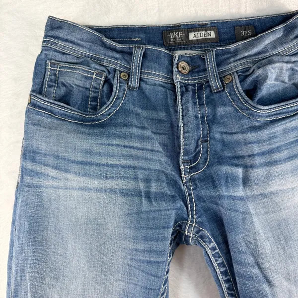 BKE 32S 32 Short Jeans Aiden Bootleg Boot Mid Rise Contrast Stitch Medium Wash - Image 3
