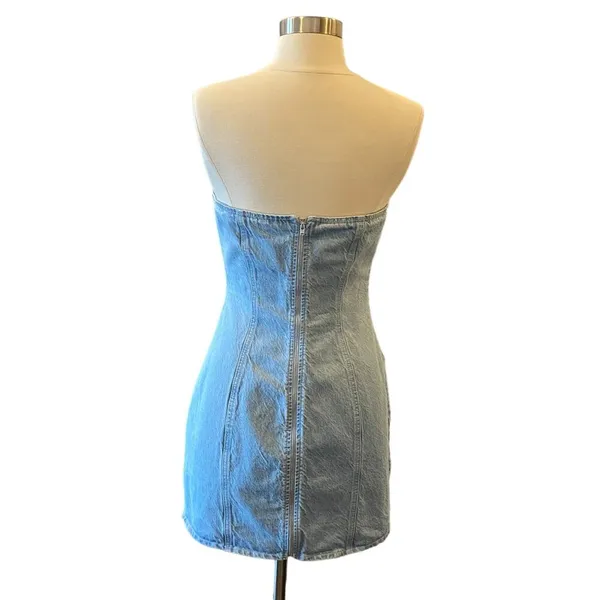 Asos Strapless Denim Mini Dress With Slit Hem - Image 7