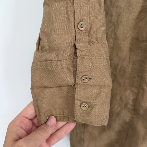 Victorian Prairie‎ 100% Linen Blouse M Brown Pleated Pintuck Button Romantic - Image 4
