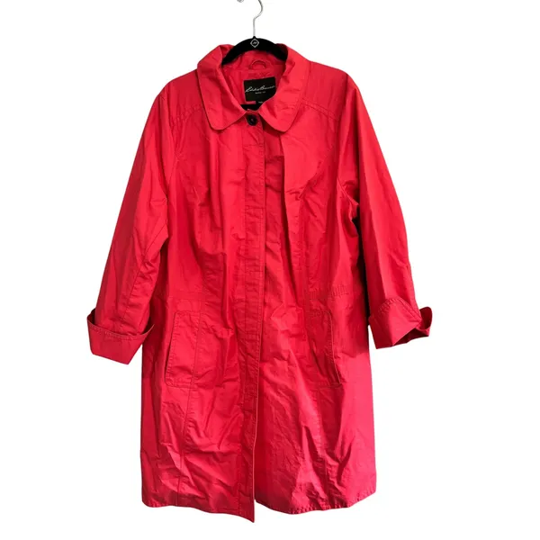 Eddie Bauer Womens Red Trench Coat Cotton Nylon Button Front Plus 2X 7827 - Image 2