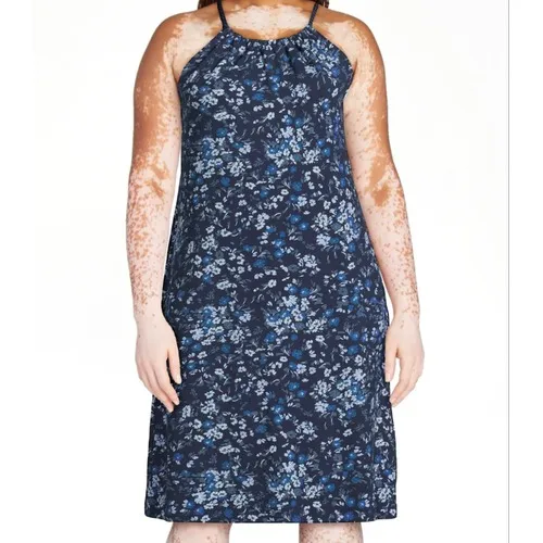 Time and Tru Womens Dress Size XL Dark Navy Floral Halter Knit Midi Flowy Halter - Image 2