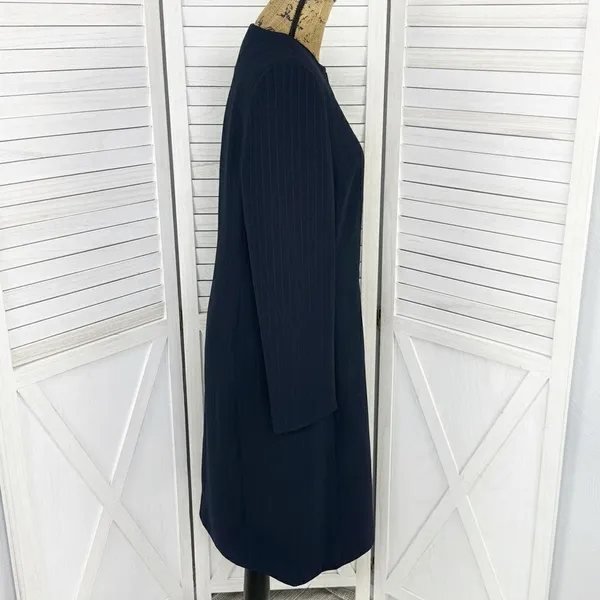 Dress Barn Pinstripe Long Line Blazer‎ Jacket Blue Tan 10 Suit Coat - Image 3