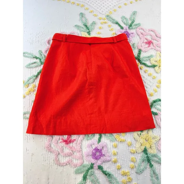 J. Crew Red Linen Skirt Size 0 Womens Mini A-Line Button‎ Accent Career - Image 2