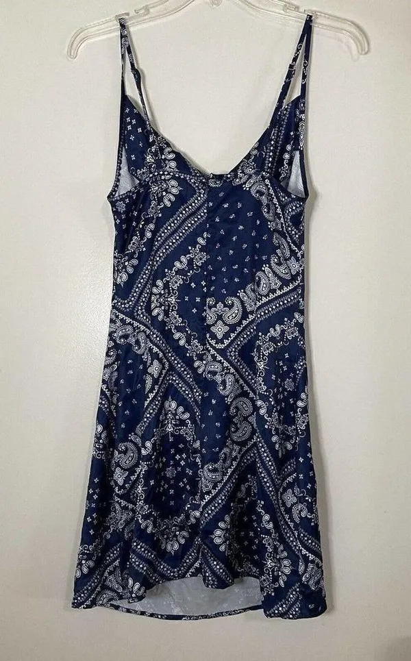 CIDER blue bandana paisley cowl neck cami bodycon mini dress size XS - Image 7