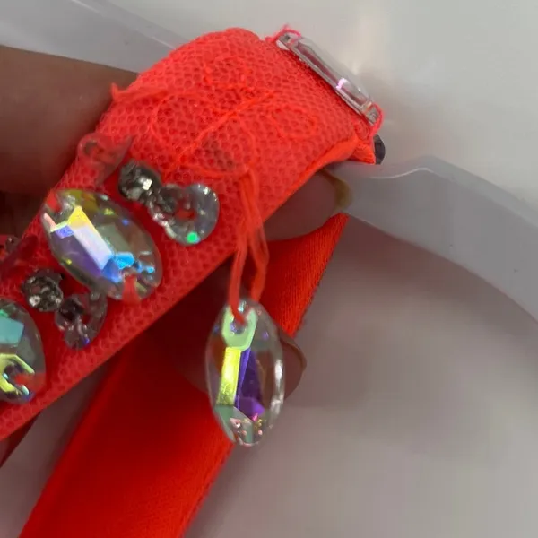 Sequin Hearts Y2K Neon Rhinestone Dress Sz 5 Prom Coral Pageant Bling Glam HOCO - Image 7