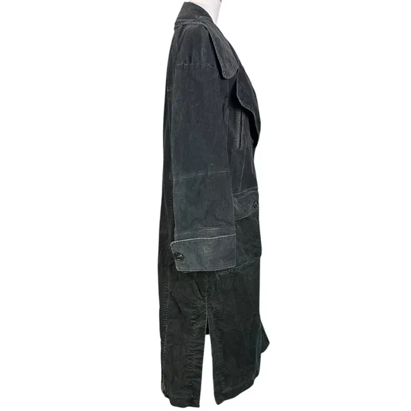 Free People Retro 70s Fox Cord Corduroy Duster Trench Coat Dark Charcoal Medium - Image 11