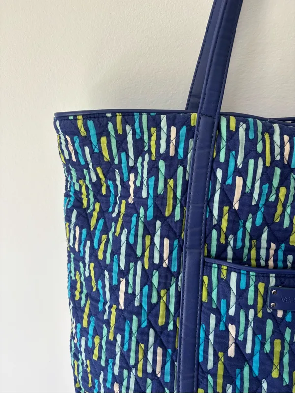 Vera Bradley Trimmed Laptop Tote Katalina Showers Blue Green Shoulder Bag Travel - Image 4