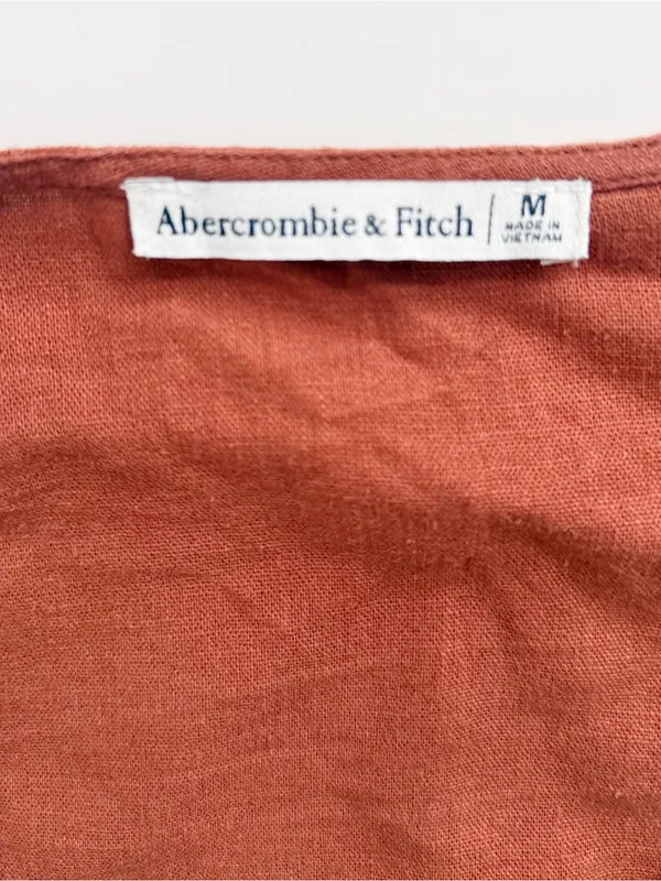Abercrombie & Fitch Linen Blend Front Tie Cropped Top - Rust - Medium - Image 4