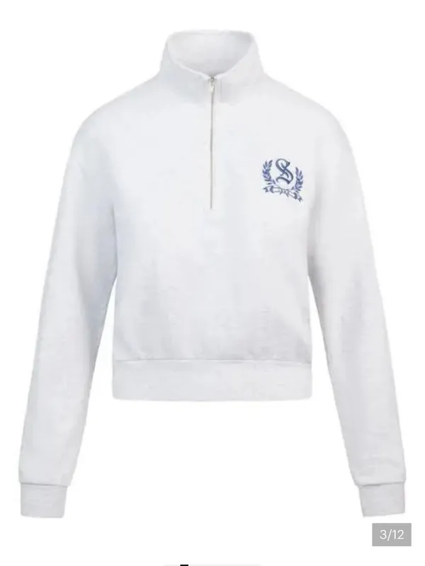 Nwt Skims Lightweight Fleece Shrunken Quarter Zip Light Heather Grey Sz L - Image 4