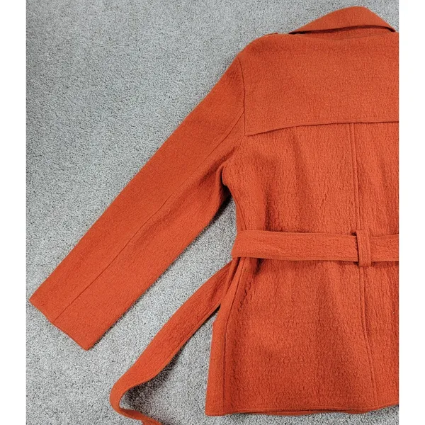 Sandro Sportswear Womens Coat Jacket Large Orange Wool Double Breasted Belted - Image 13