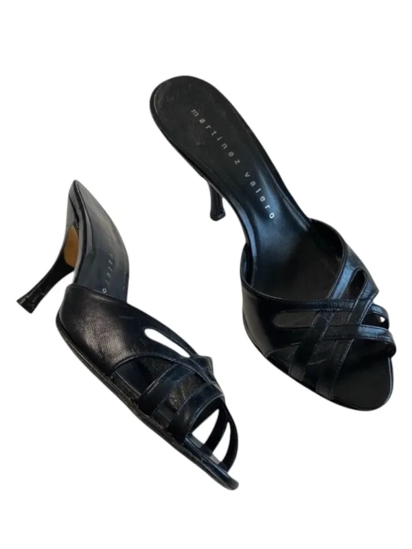Martinez Valero ☻︎ Sexy Cut Out Kitten Heeled Mules ☻︎ Luxe Black Leather ☻ 6.5M - Image 11