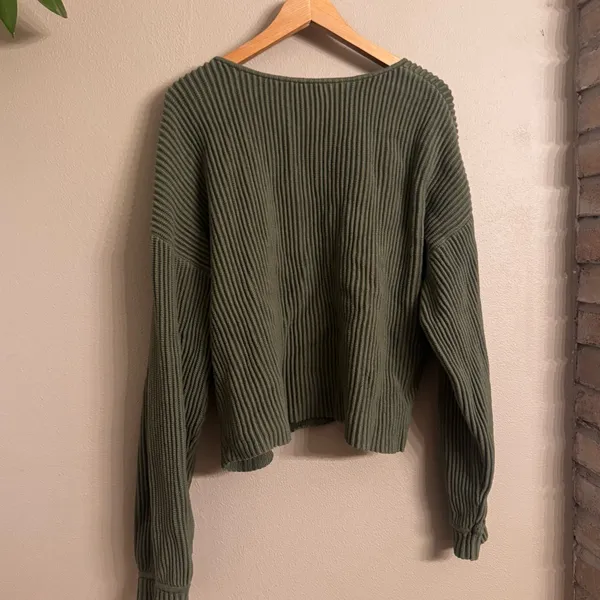 LUNYA Cozy Cotton Silk‎ Reversible Sweater Green Size L - Image 3