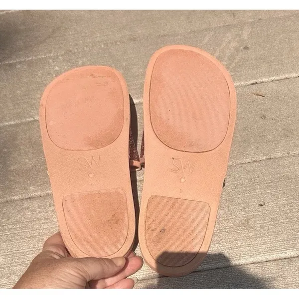 Stuart Weitzman Pink Glitter Slide Sandals Womens 9 Rose Gold Sparkle Flat Shoes - Image 7