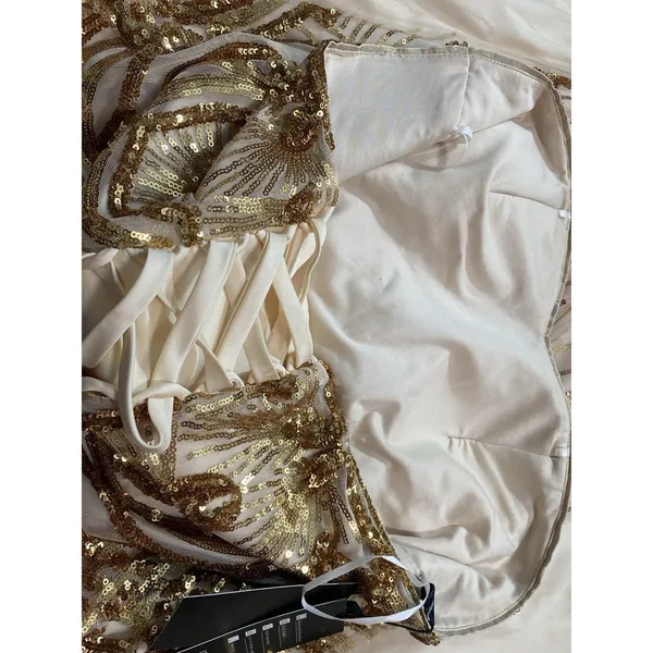 Angel Fashions Strapless Gold Sequin Beaded Long Gown Dress Women Size L - Image 15