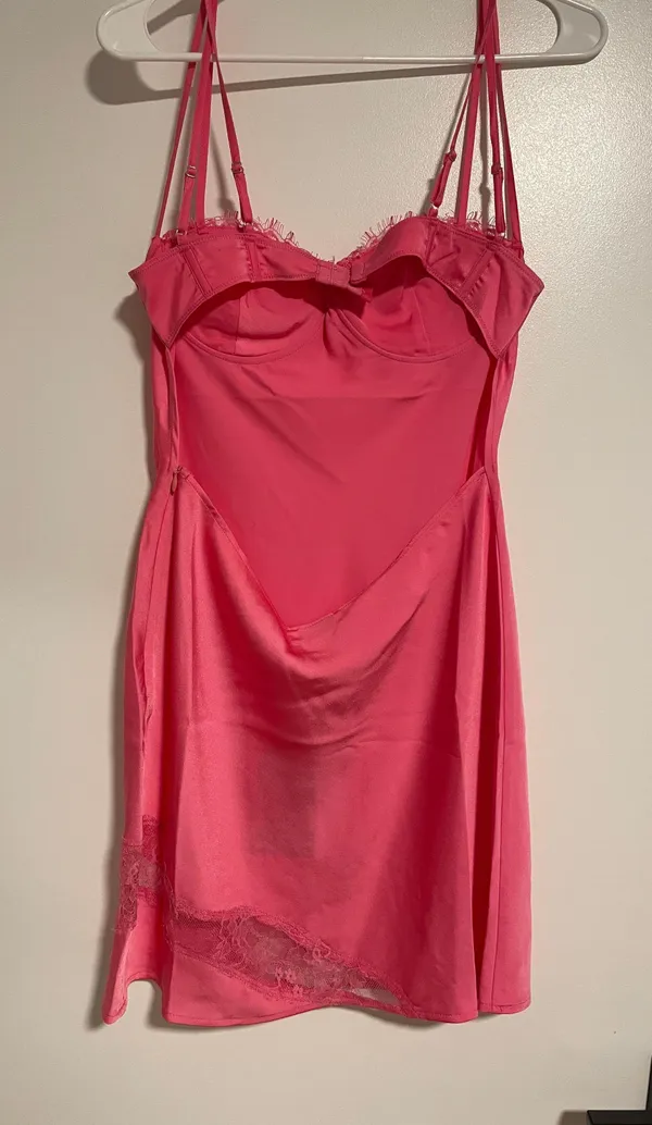 Meshki Joslyn Satin Lace Slip Dress - Bubblegum Pink - Image 4