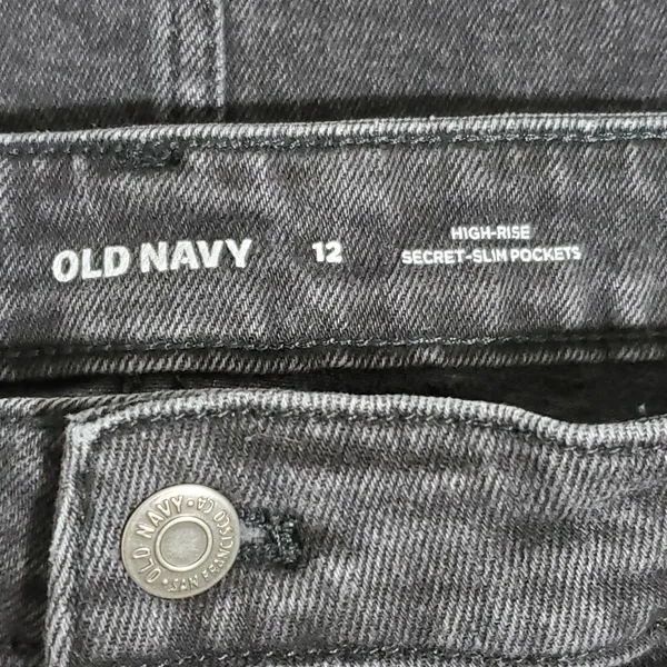 Old Navy Vintage High-Waisted Button-Front‎ Black Jean Mini Skirt Size 12 - Image 5