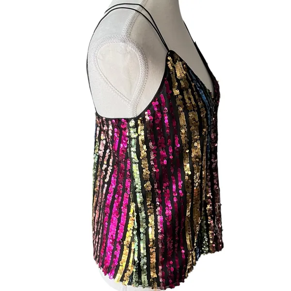 ASOS‎ Multicolor Sequin Camisole Top Party Colorful Going Out Size 4 - Image 3
