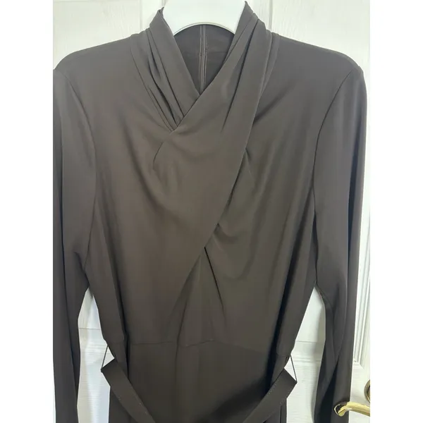 NWOT Lauren Ralph Lauren Brown Belted Mockneck Jersey Dress 14 Stretch - Image 6
