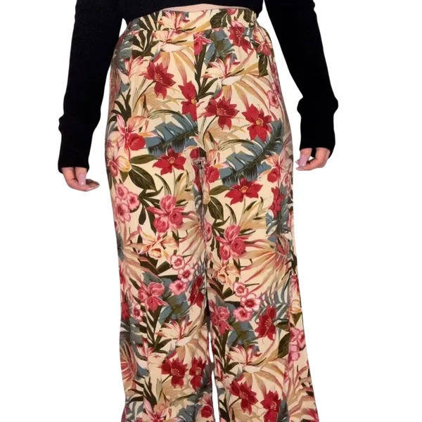 Evolutionary Tropical Floral Wide Leg Pants Boho Vacation Beach‎ Flowy Sz Small - Image 8