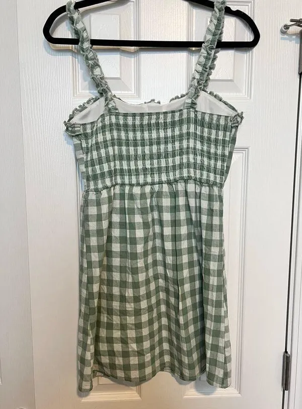 Hesperus Gingham Pattern Ruffle Top Sleeveless Mini Dress Medium - Image 6