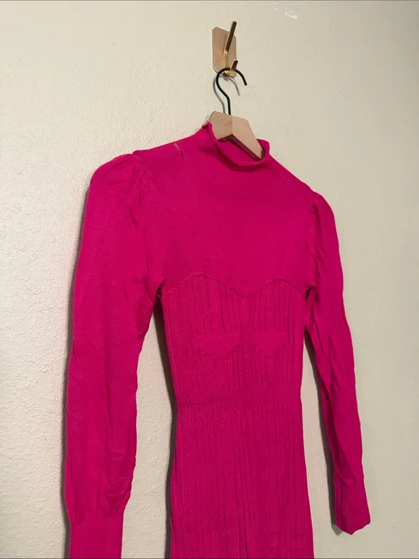 By Anthropologie Turtleneck Sweater Dress Size XXS Petite Pink - Image 6