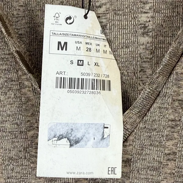 Zara Women M Ribbed V Neck Short‎ Sleeve Casual Dress Brown Collection B - Image 5