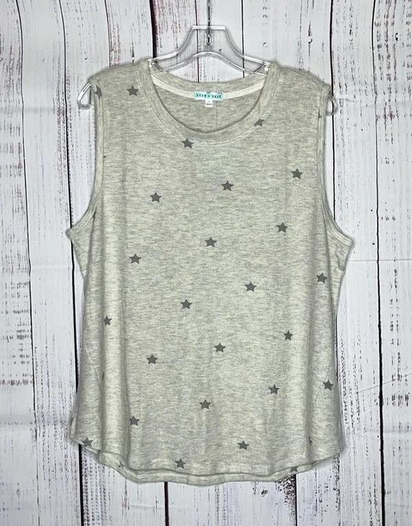 Star + Skye NWT Size 1X Gray Star Print 2 Pc. Pajama Set - Tank & Jogger Pants - Image 2