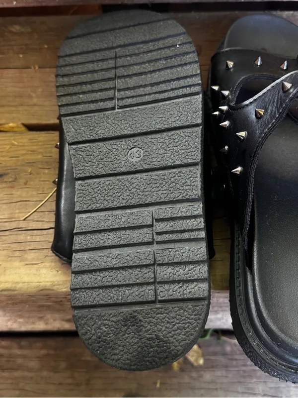 Black Studded Double-Buckle Slide Sandals for Women - Image 3