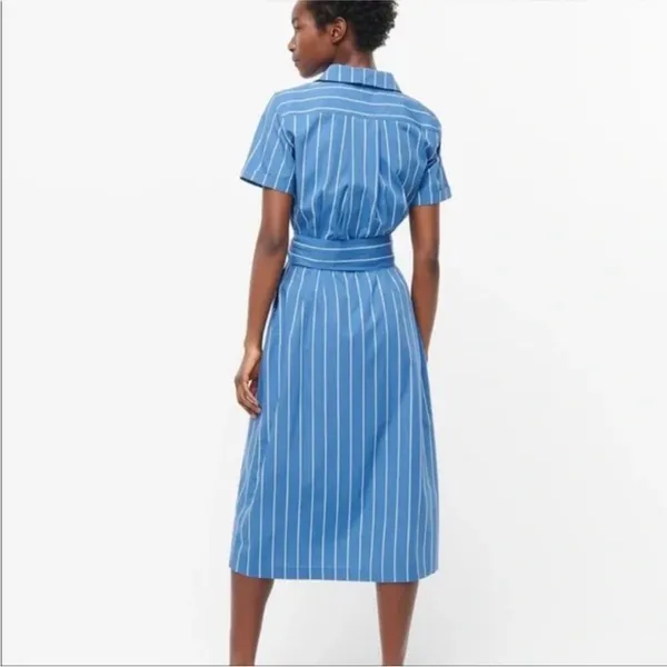 NWT J.Crew Blue & White Striped Belted Midi Dress - Image 2