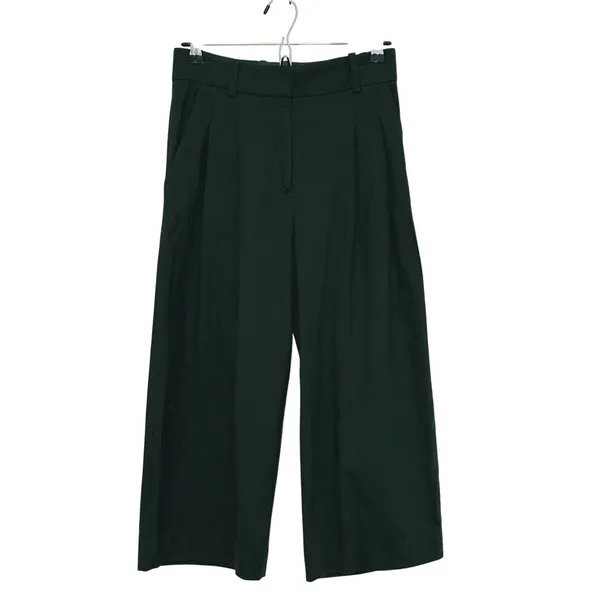 COS Womens Wool Wide Leg Crop Trouser Pants Pleated Size 2 Green Academia Career - Image 2