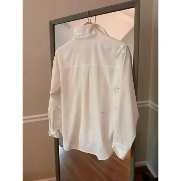 Lelis White Silver Sequin Button Down Shirt Extra Small Long Sleeve Size XS - Image 4