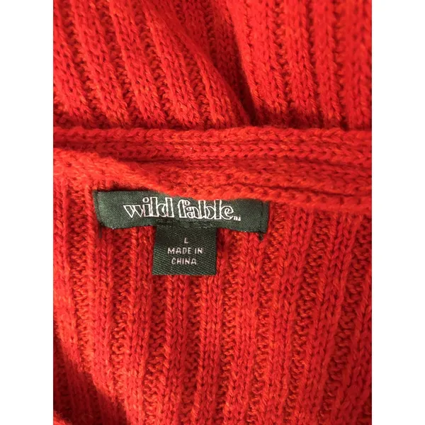 Wild Fable Red Ribbed V-Neck Sweater Long Sleeve Knit Top Large NEW - Image 4