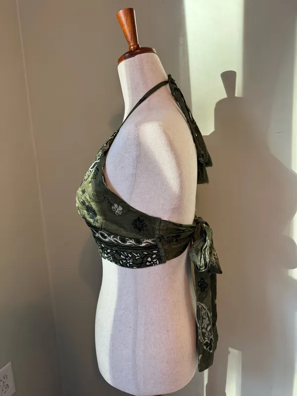 Green Silk Cropped Tie Top - Image 4