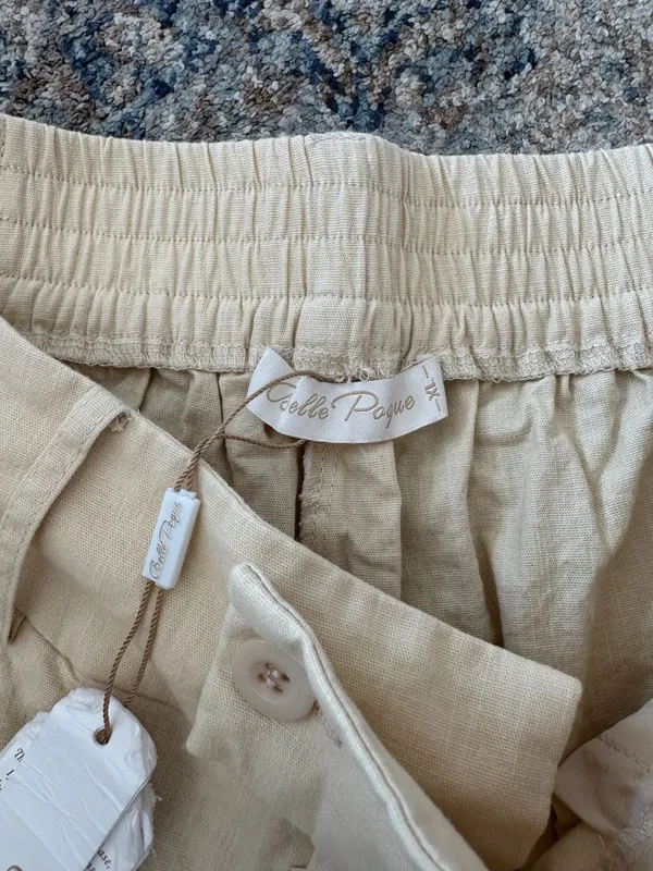 NWT Belle Poque Women High Waist Pleated Rolled Cuff Casual Shorts XL Beige - Image 2