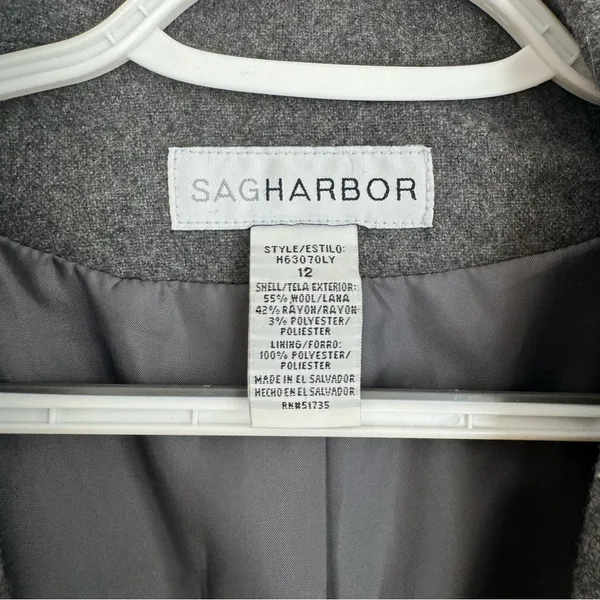 Sag Harbor Wool Blend Blazer Jacket In Dark Gray Pockets Button Women’s Size 12 - Image 2