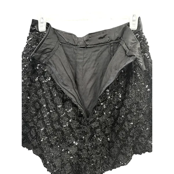 Vintage Women's Black Sequin‎ Textured High Waist Shorts Glam Party Festival 12 - Image 4
