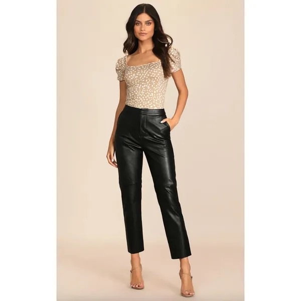 Lulus Open Minded Black Vegan Leather Pants High Waist Tapered Small NWT - Image 2