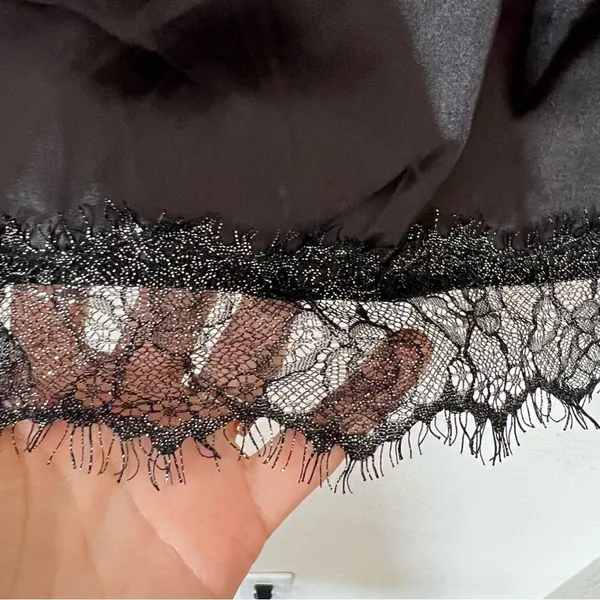 Meshki Satin Lace Trim Black Slip Mini Dress NEW Size Large - Image 4