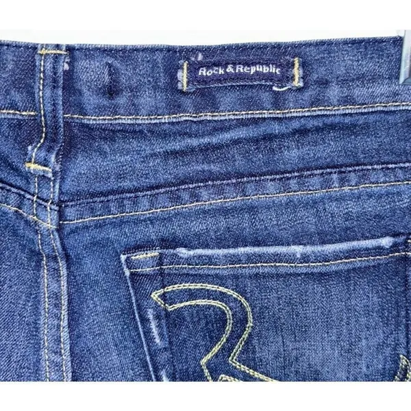 Rock‎ & Republic Womens Jeans Sz 30 Flare Wide Boot Cut Leg Low Rise Dark Wash - Image 6