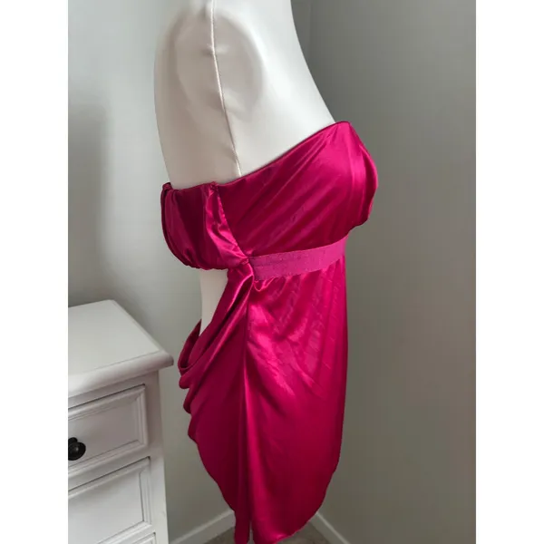Justsweet Fuchsia Pink Satin‎ Strapless Open Back Cowl Top Y2K Size M - Image 3