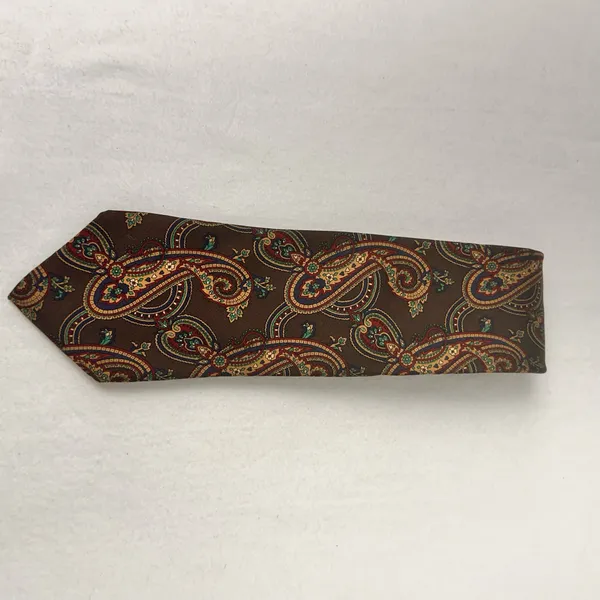 Land's End Handmade Tie Silk Necktie Mens Brown Paisley Classic Office - Image 3