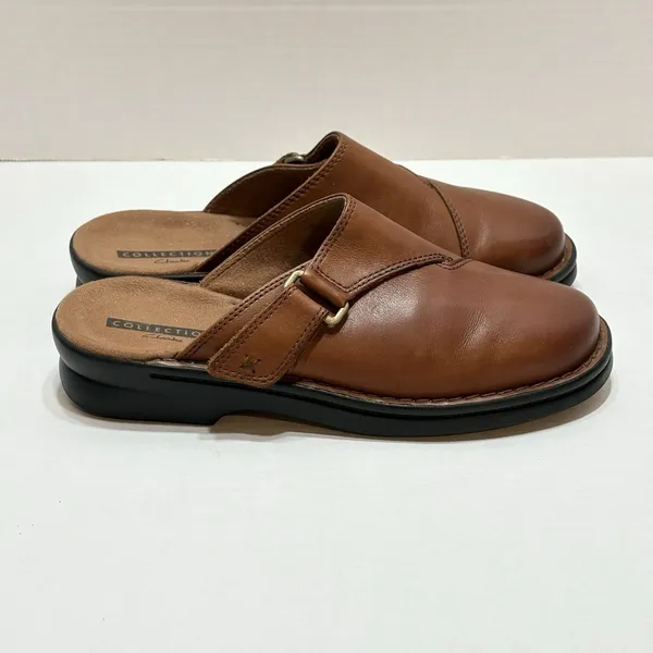 Clarks Women's Brown Leather Soft Cushion Clog Mule Size 7.5 Slip On - Image 2