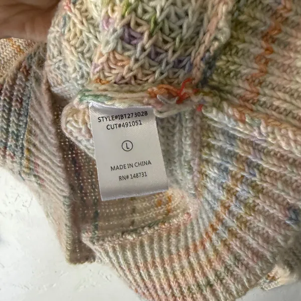 Blue Blush Multicolored Striped Knit‎ Sweater Pastel Rainbow Women's Size L - Image 7