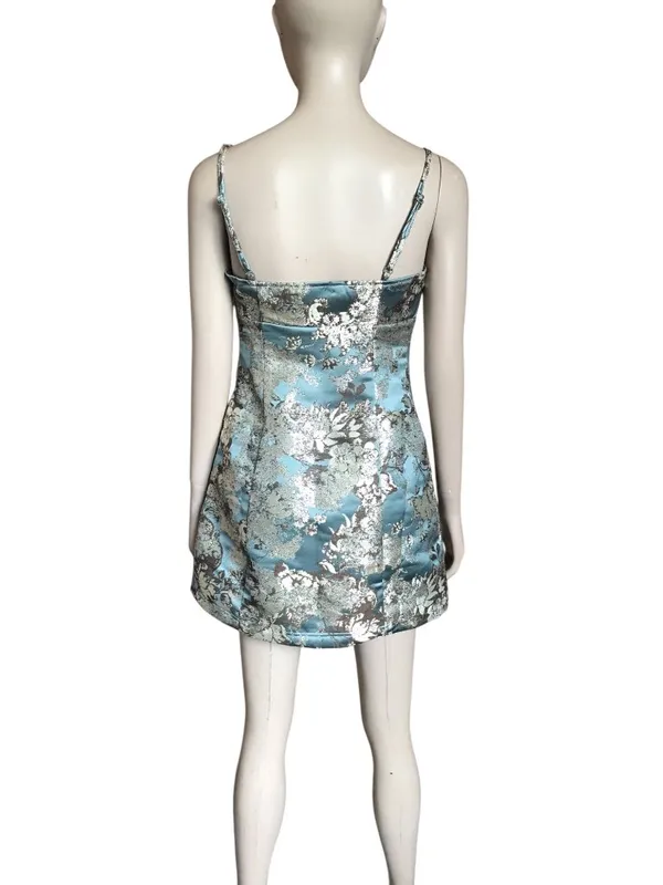 Urban Outfitters Blue and Silver Patterned Dress - Image 5