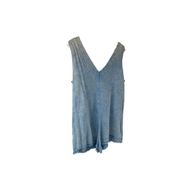 Umgee USA Blue Fringe Romper Women's L V-Neck Button Front Pockets Casual‎ - Image 4