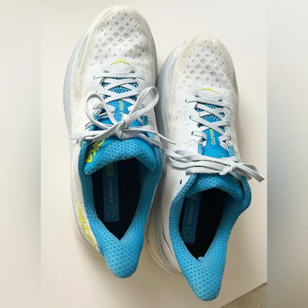Hoka One One White and Blue Athletic Shoes - Image 2